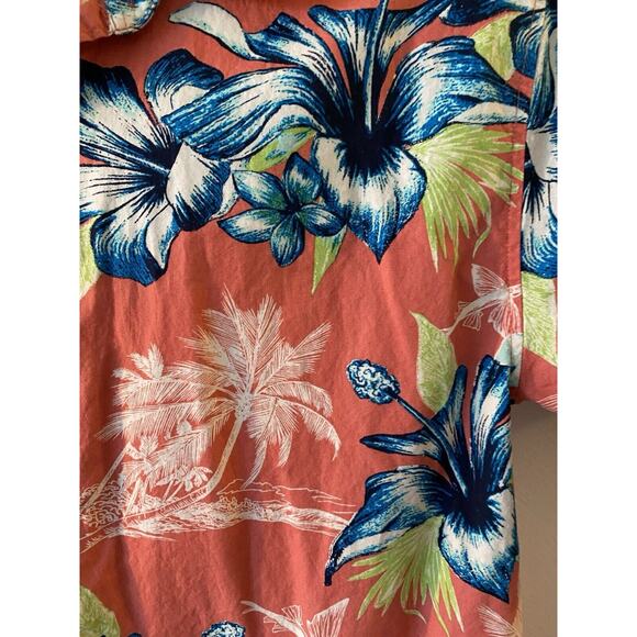 Cubavera Hawaiian Shirt Men's L Coral Pink Floral Button-Up Short Sleeve 46" Ch - Picture 4 of 5